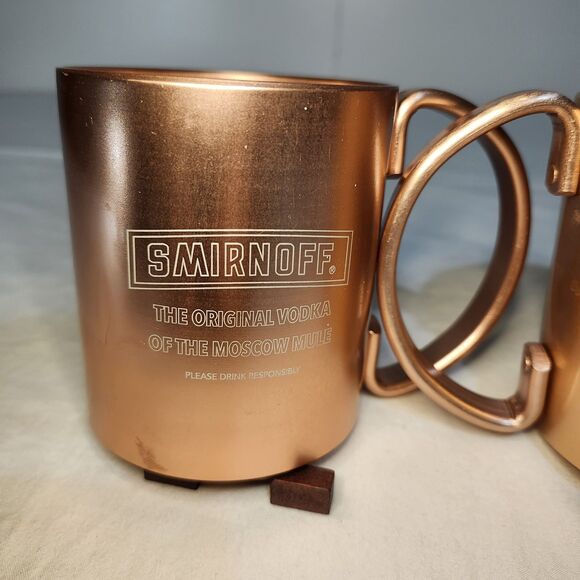 Smirnoff Vodka Moscow Mule Mugs Set of 2 Copper Tone Barware Holiday Cocktail - Picture 2 of 9